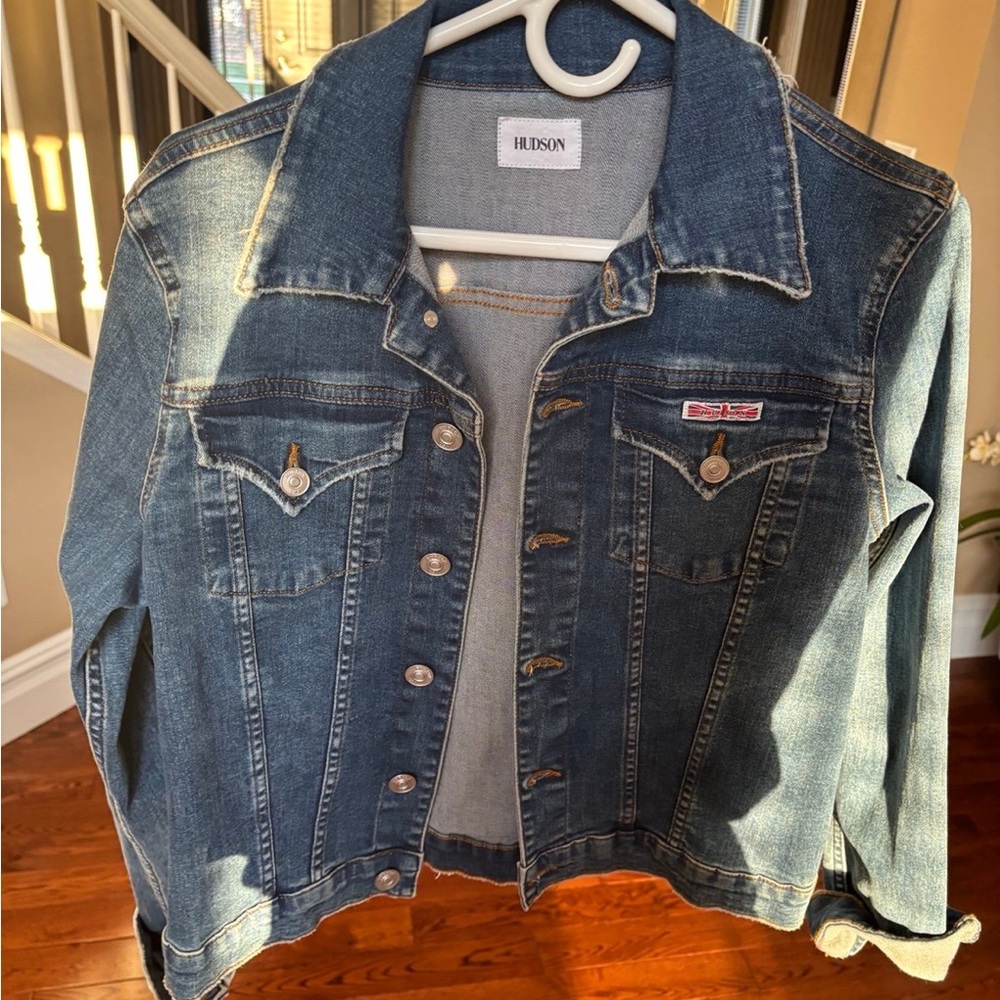 Hudson Jeans Blue Jean Jacket with Two-Tone Design